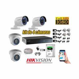 KIT DE CAMARA DE VIGILANCIA FULL HD HIKVISION  STV, 01 GRABADOR DVR, 02 CAMARAS TUBO ,02 CAMARAS DOMO, 01 DISCO DURO DE 1 TB, 04 FUENTES, 04 CABLES 10M, 01 MANUAL, 01 MOUSE, 01 SOFTWARE, 4 PARES DE VALUM, SUPRESOR DE PICOS.